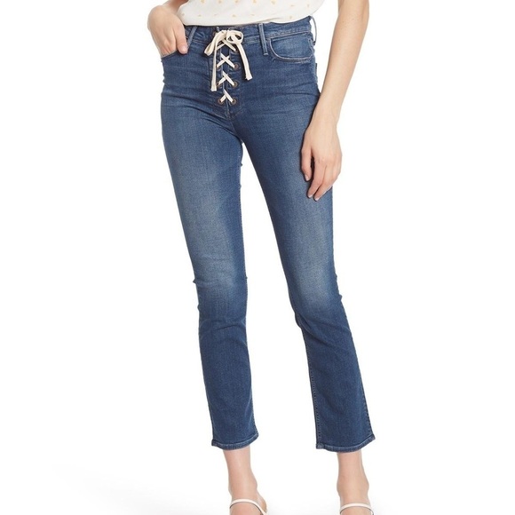 MOTHER denim The Lace-up Dazzler Ankle Straight Leg Jeans - Picture 1 of 8